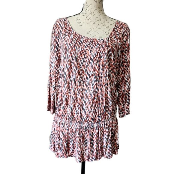 Daisy Fuentes Tops - Daisy Fuentes 3/4 Sleeve Red Multi Print Knit Drop Waist Peplum Tunic Size 2X